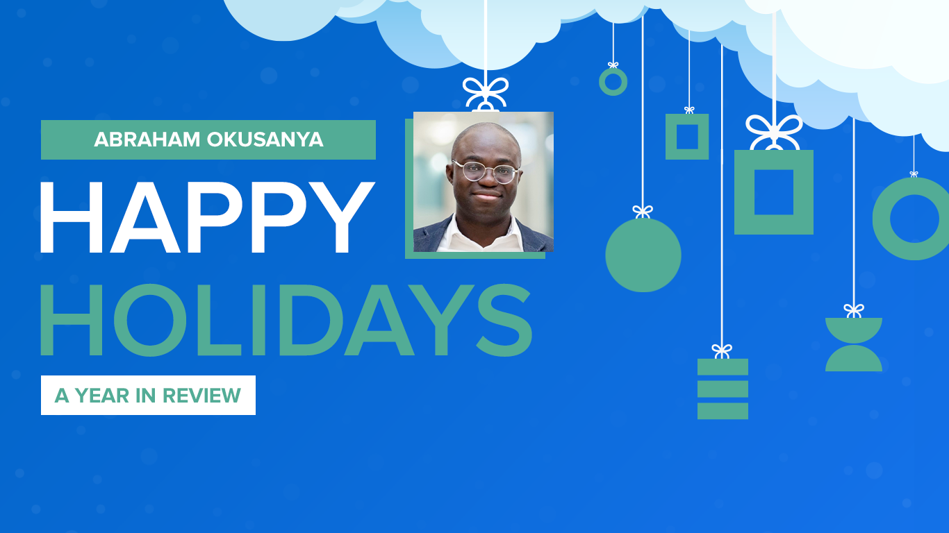 Illustration of Abraham Okusanya and 'Happy Holidays: A Year In Review' text